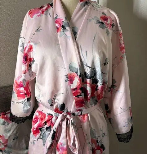 Apt. 9  Satin Pink and Red Floral Kimono Robe - Image 1