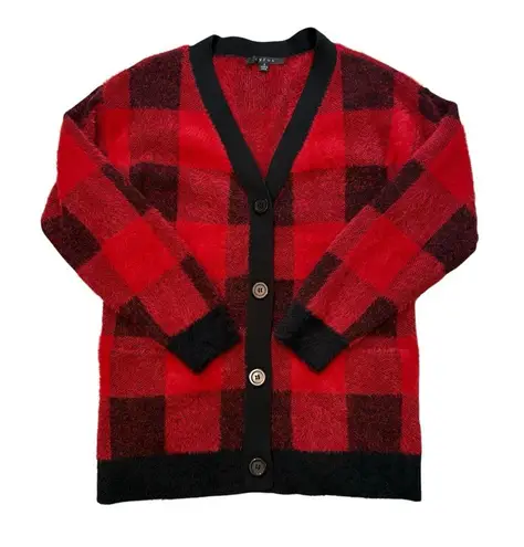 Cyrus Red/ Black Buffalo Plaid Button Down Fuzzy Cardigan Sweater, Sz S - Image 8