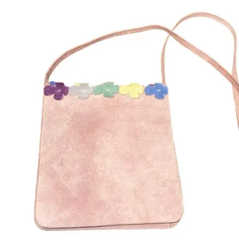 Furla Dusty Rose Suede Leather Handbag Multicolor Flower Petal Embellishments