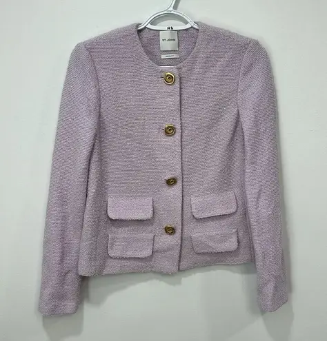 St. John Womens Blazer Small Purple Knit Cashmere Wool Gold Button Jacket Pocket