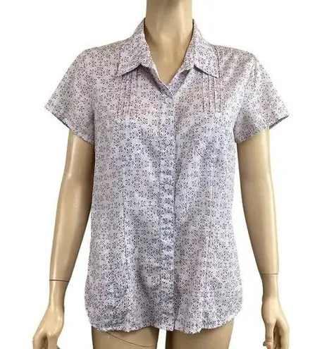 The North Face  Button-Up Blouse Size Large Floral Short Sleeves Purple & White