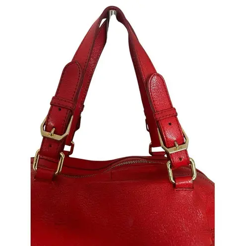 MCM Authentic Red Leather Pebble Handbag Purse Pocketbook Medium Sized READ