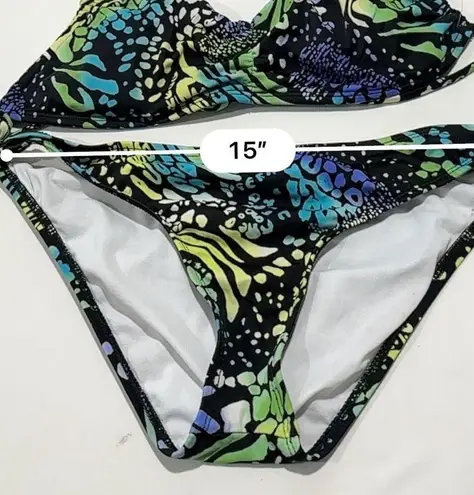 REEF   Bikini Swimsuit Blue black lime green print Women's Size large