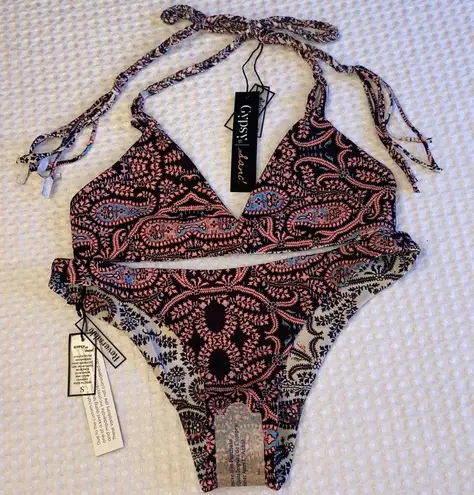 Gypsy 05 NEW! SAND Reversible Bikini Size Small Neapolitan Halter Top Cheeky