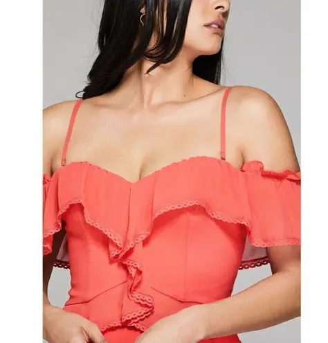 Marciano Juliet Off-Shoulder Bustier Top XS NWT Hibiscus Red Ruffles Mini Length
