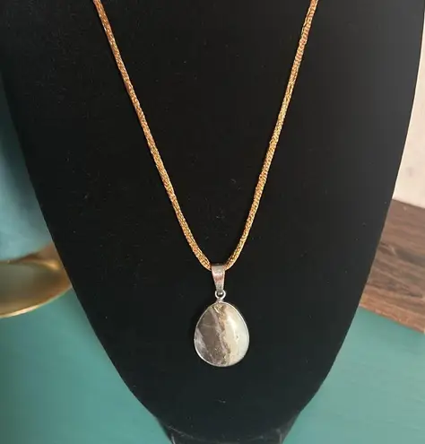 Vintage Dyed Agate Raw Citrine Orca Agate Pendants with Brown Silk Cord Necklace Silver