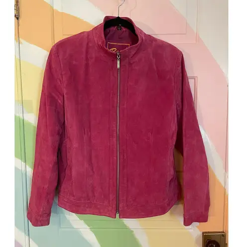 Reed Leather Co. Pink Suede Jacket Women’s Large Vintage Style Zip Up Moto Coat Red
