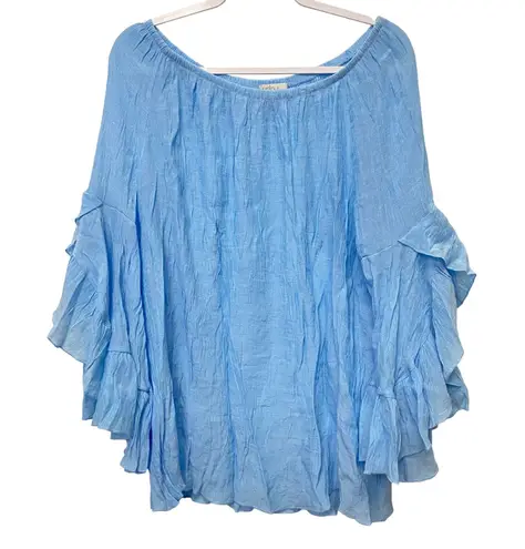Fever Ruffle Sleeve Blouse Flowy Off Shoulder Top Baby Blue XL Peasant Beachy