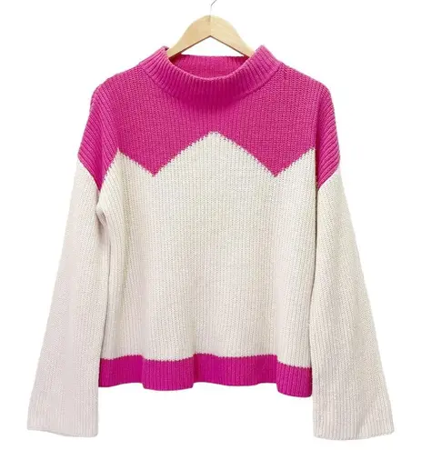 J.Crew The Reeds x  Ski Sweater Hot Pink & Ivory Mockneck Pullover Size Medium