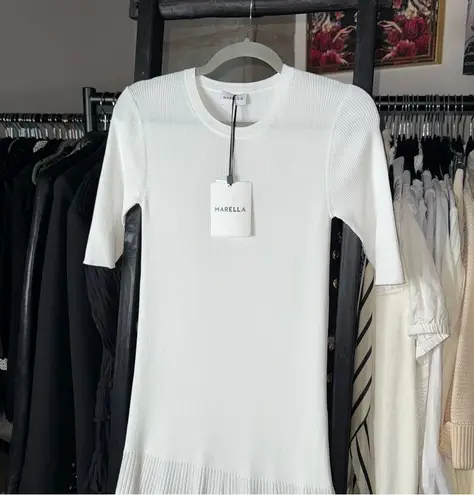 Marella Norcia White Ribbed Knit Maxi Jumper Dress Size M
