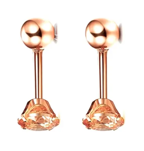 18k Rose Gold CZ Barbell Earrings Pink