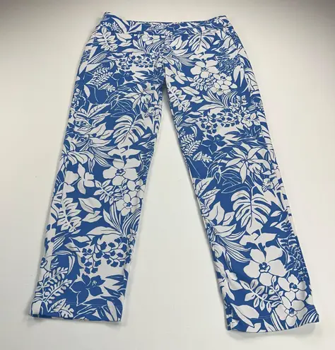 J. McLaughlin Newport Capri Pants Blue White Tropical Monstera Size M