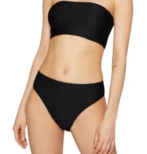 Seafolly High Rise Ribbed Black Bikini bottom Essentials 40609-640 Size 2 NWT