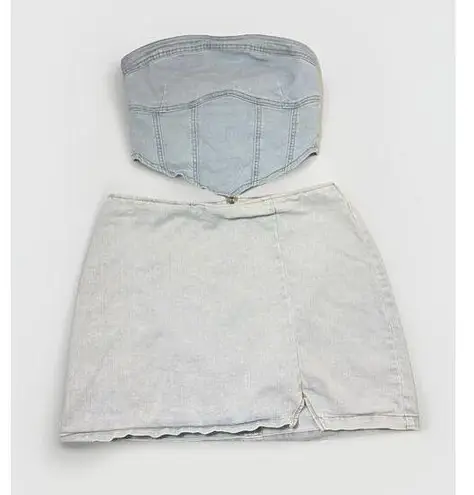 Y2K Denim Set Of Crop Top & Mini Skirt Blue Size M/8 Stretch Boho Westerncore