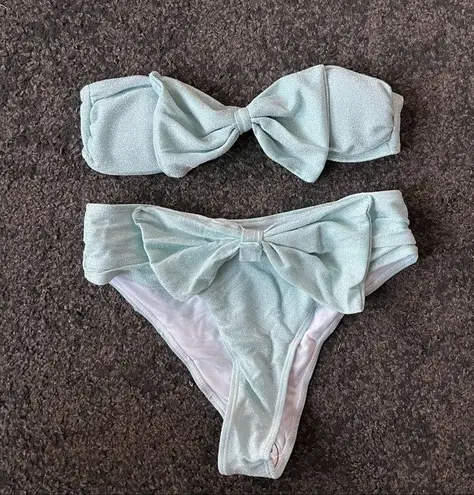 Boutique icy green bow tie high waist swimsuits