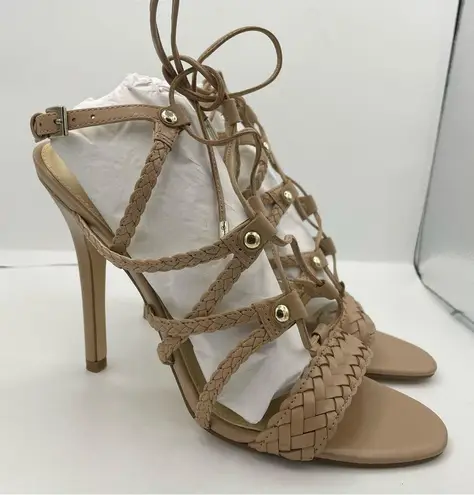 Ivanka Trump leather strappy tan high heels women Size 9M