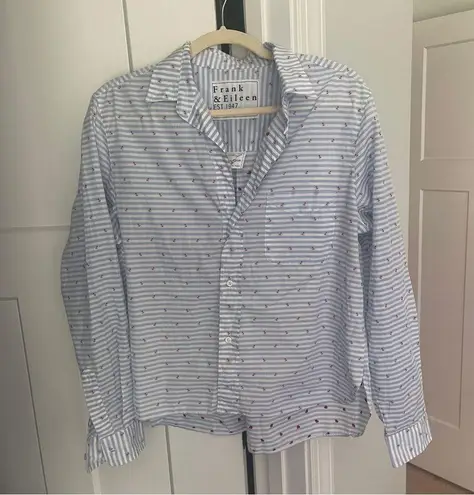 Frank & Eileen Blue Strip Silvio Cotton Red Anchor Long Sleeve Button Up Top Size M