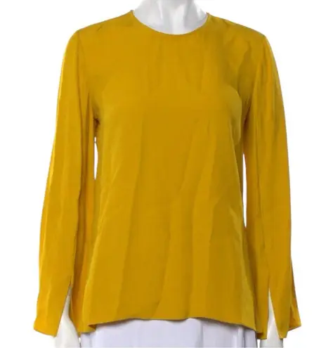Adam Lippes Women’s Size 0 XS Yellow Marigold Crew Neck Long Sleeve Top Blouse
