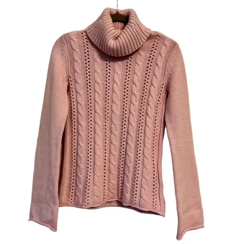 Calvin Klein Jeans Cable Knit Turtleneck Sweater, Pink, Size S Cotton Blend Pink
