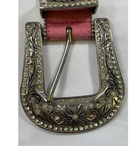 Pink Studded Leather Belt With Rhinestone Buckle SKIU 7590