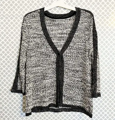 JM Collection Black & White Boucle Knit Cardigan, M