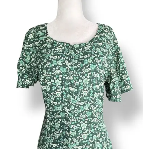 Vintage 90s All That Jazz Green Liberty Floral Midi Dress Tie Back Flowy