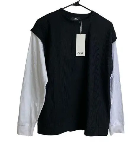Azul by Moussy Long Sleeve Shirt Black Waffle White Layered Womens Size Medium