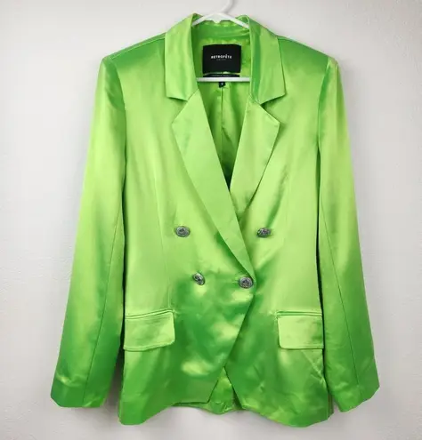 Retrofete Saige Double Breasted Blazer in Lime Punch Green Size Small Satin