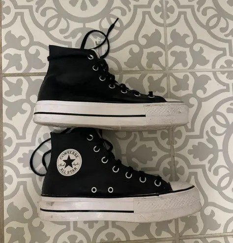 Converse Black Leather Platform