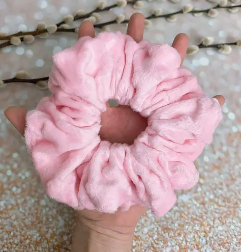 Large Pink Minky Dots Pink Scrunchie Hair tie Hair Accessories