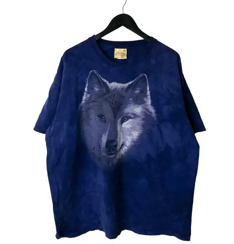 The Mountain Vintage  White Lone Wolf Nature T Shirt Wild Animal Blue 2XL XXL