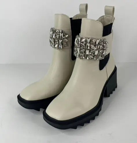Karl Lagerfeld Paris Ivory Chunky Heel Embellished Platform Combat Boot Size 7.5
