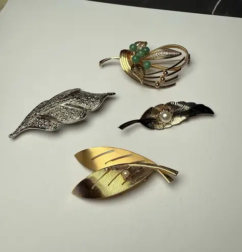 Autumn Leaf Brooch Pins Lot Of 4 Fall Leaves