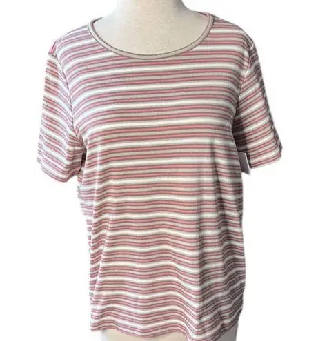 Hasting & Smith Relaxed Pink, Tan, Brown and White Short Sleeve Tee. Petite Lg