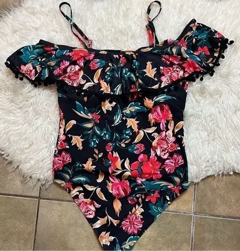 Women Off Shoulder Swimsuits High Waist Bathing Suits Ruffle L Pink Size L