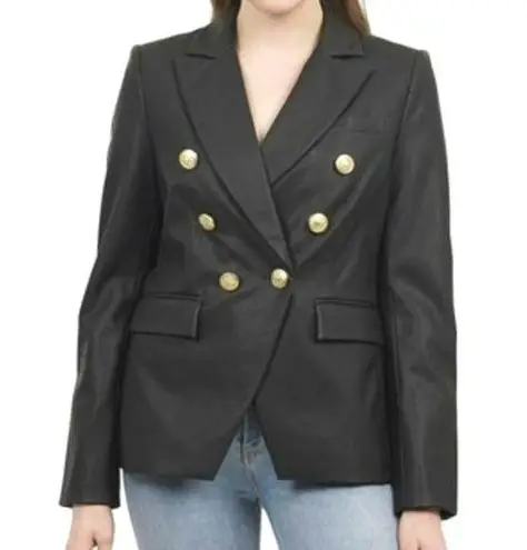 Love Token  Nellie Faux Leather Gold Button Blazer Black Size Small NWT