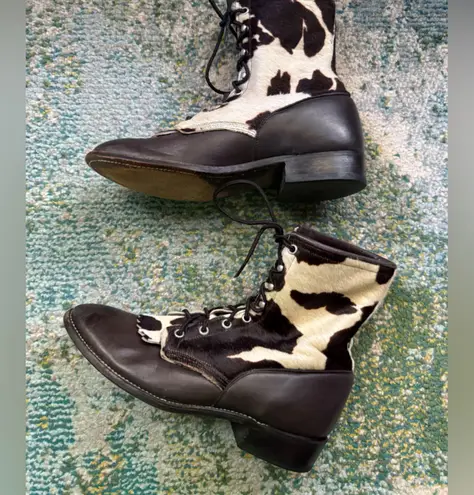 Vintage Larry Mahan pony hair brown leather ankle lace