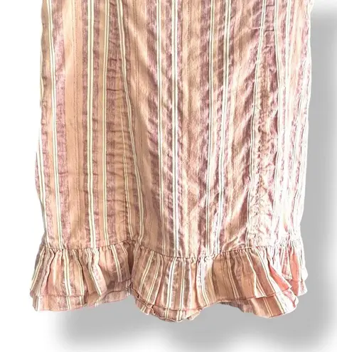 Alexis Brandy Dress Rose Stripe Mini Pink White Ruffle Hem Square Neck Cotton