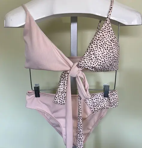 Beige & Black 2 Piece Ribbed Wrap V Neck Colorblock Criss Cross Tie Bac… Size M