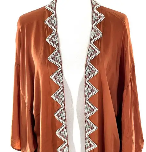 WILDSEA Copper Brown Satin Hand Beaded Kimono Size undefined