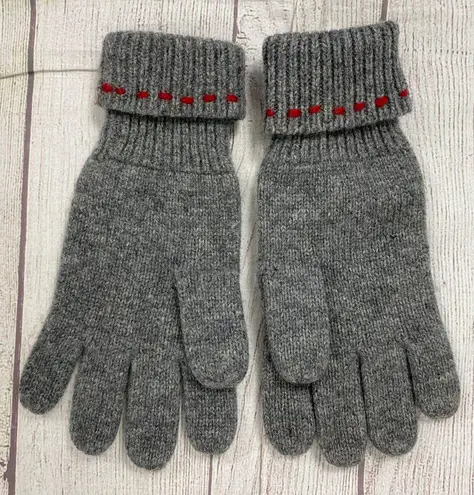 Women knit gloves grey w/pull over wrist cuff w/ red stitching sz S Gray