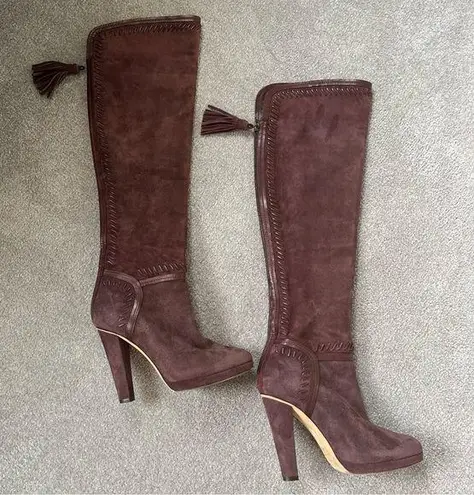 Jimmy Choo Euston Brown Suede Over-the-Knee Boots with Tassels Size EU 36 / US 6