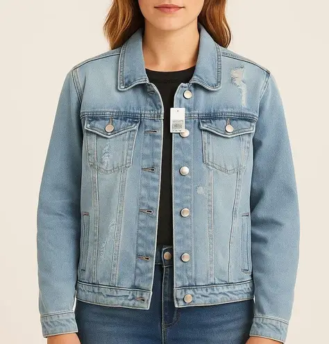 Highway Jeans Light Blue Distressed Denim Jacket Women's Size Medium