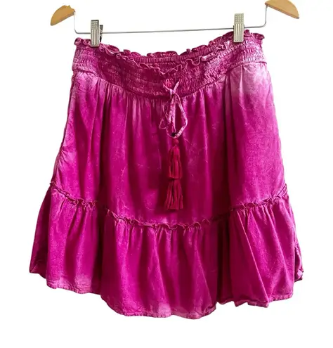 Pilcro By Anthropologie Distress Wash Flounce Peasant Mini Skirt Size Small Pink
