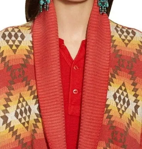 Polo Ralph Lauren Long Draped Open Cardigan Sweater Aztec Southwestern Serape Red Size XL