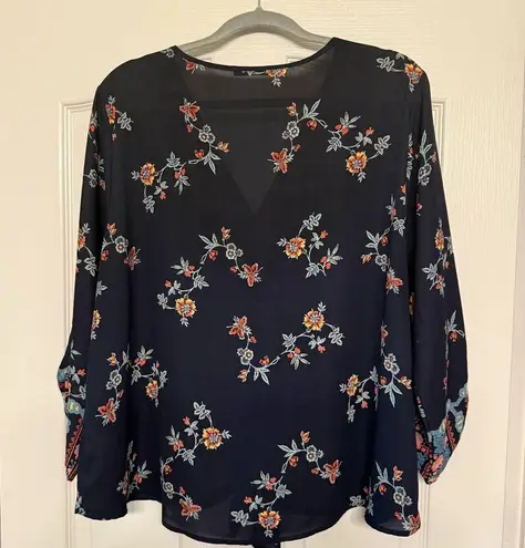 West Kei Floral Navy Blouse with Tie Front