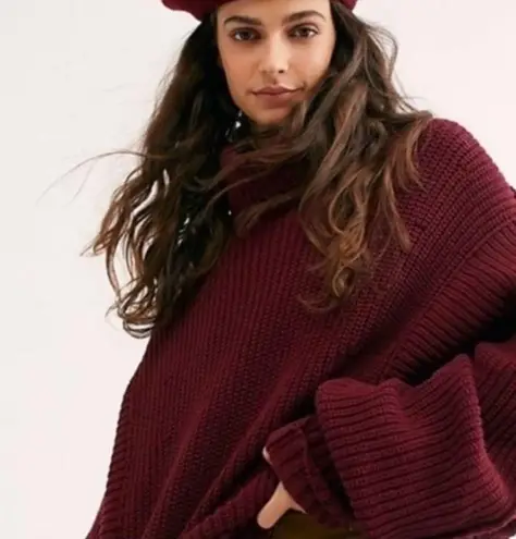 Free People NWT  Oversized Ribbed Chunky Knit Turtleneck‎ Pullover Sweater Sz XS