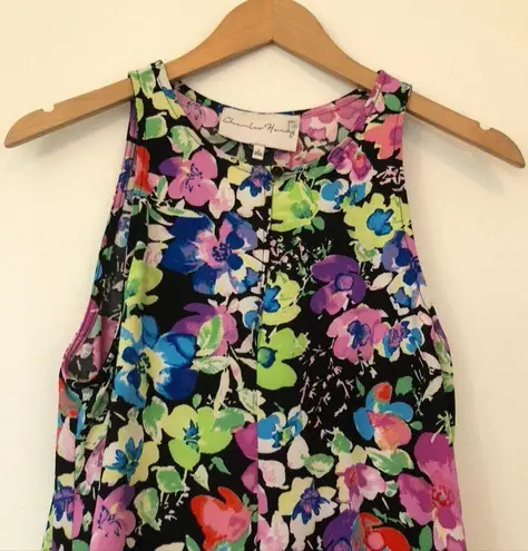Charles Henry Black Green Blue Floral Sleeveless Party Mini Fit & Flare Dress S