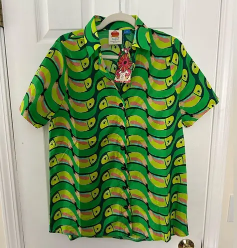 Farm Rio Tropical Green Toucan Print Shirt tubacana button down