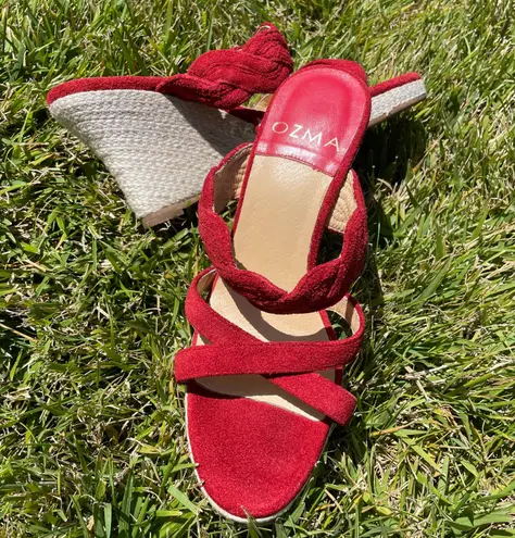 Ozma NEW Red Espadrille Heeled Sandals